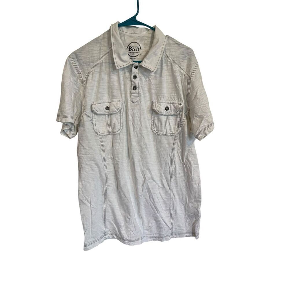 BKE Buckle Mens White Short Sleeve Pockets Standard Fit Polo Shirt Size XL